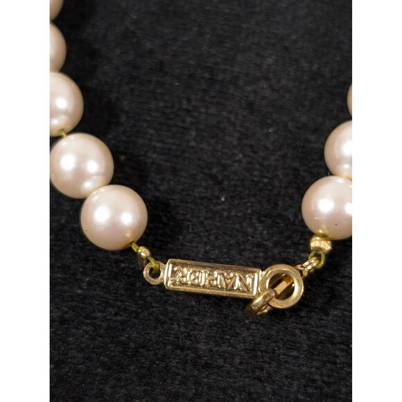 Vintage Napier Faux Pearl Rhinestone Pave Bracelet Gold Tone 6.5" - Picture 2 of 6